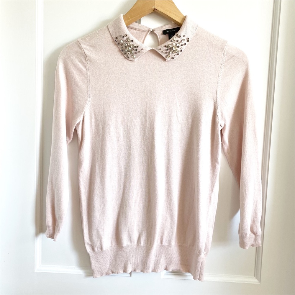 Ann Taylor Pale Pink Jeweled Sweater